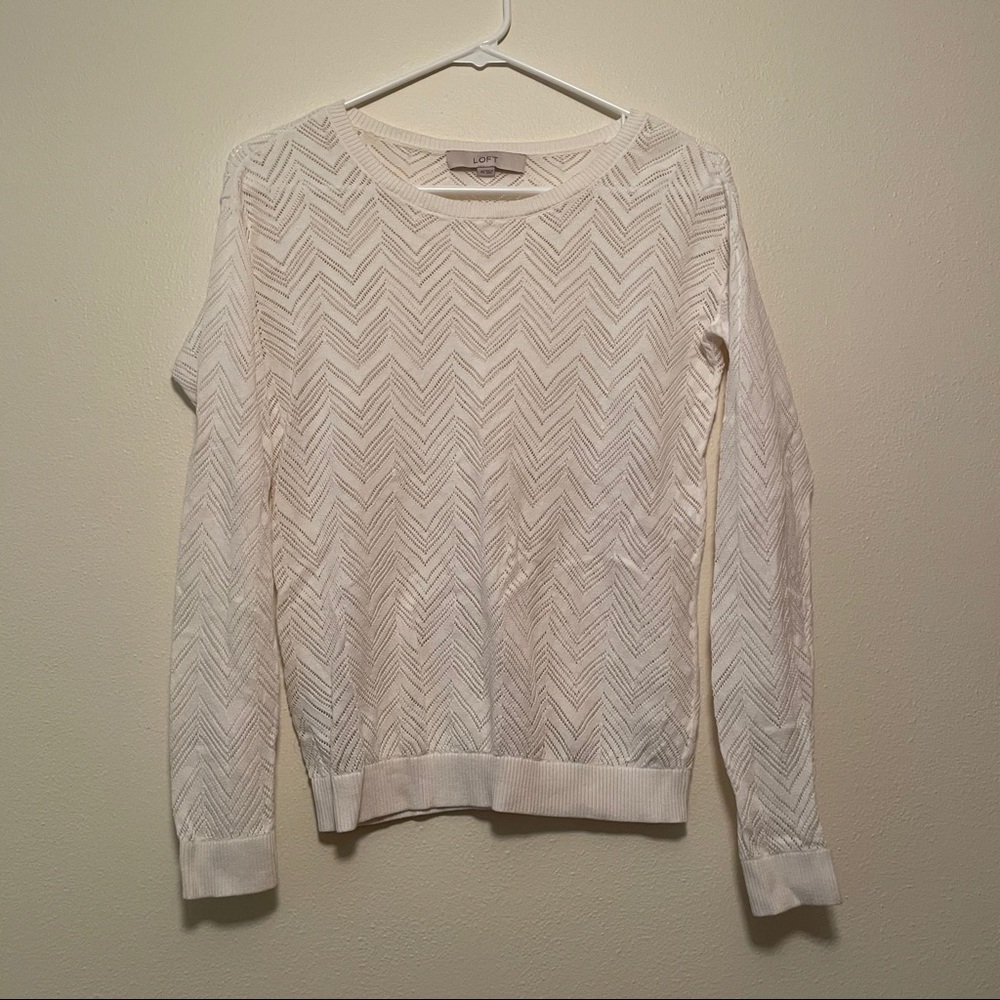 Loft Open-Knit Pointelle Zigzag Sweater XS